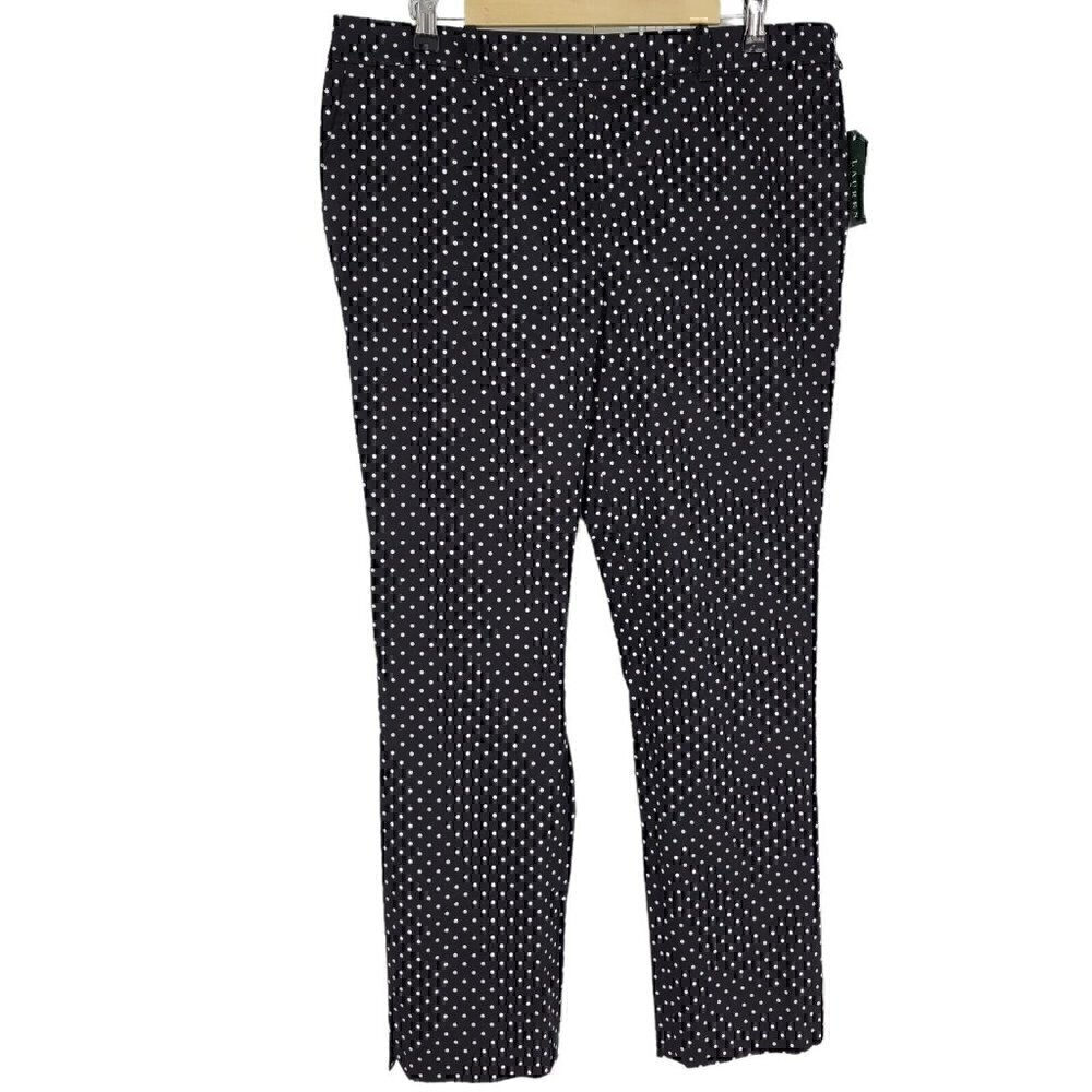Lauren Ralph Lauren Pants 8 Black White Polka Dot Side Zip Tapered